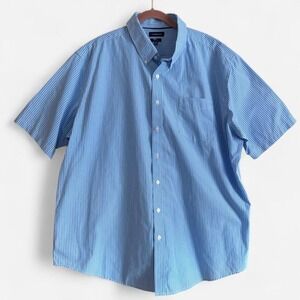 Croft & Barrow shirt short sleeve button up blue white striped women's  XXL 1X